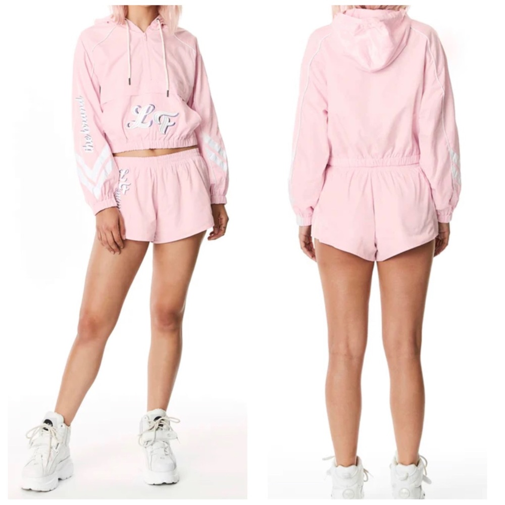 LF The Brand NWT Pink  Cropped Windbreaker Hoodie, S